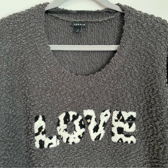 Torrid Gray Boucle Knit LOVE Graphic Sweater (H1) - Picture 5 of 16